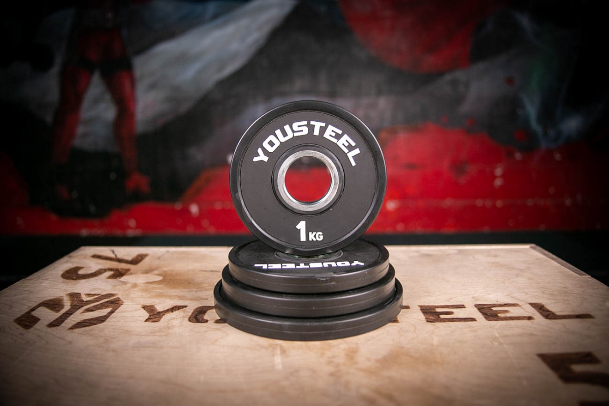 Диск для штанги малый каучуковый черный 1 кг YOUSTEEL