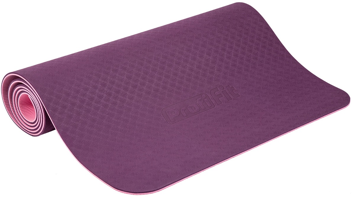 Коврик для йоги и фитнеса PROFI-FIT, 6 мм, ПРОФ (фиолетовый/розовый)