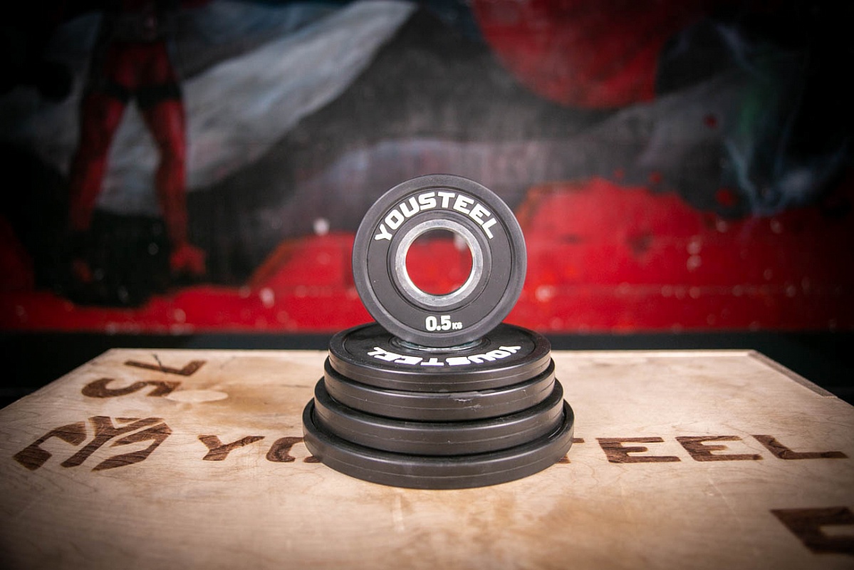 Диск для штанги малый каучуковый черный 0,5 кг YOUSTEEL