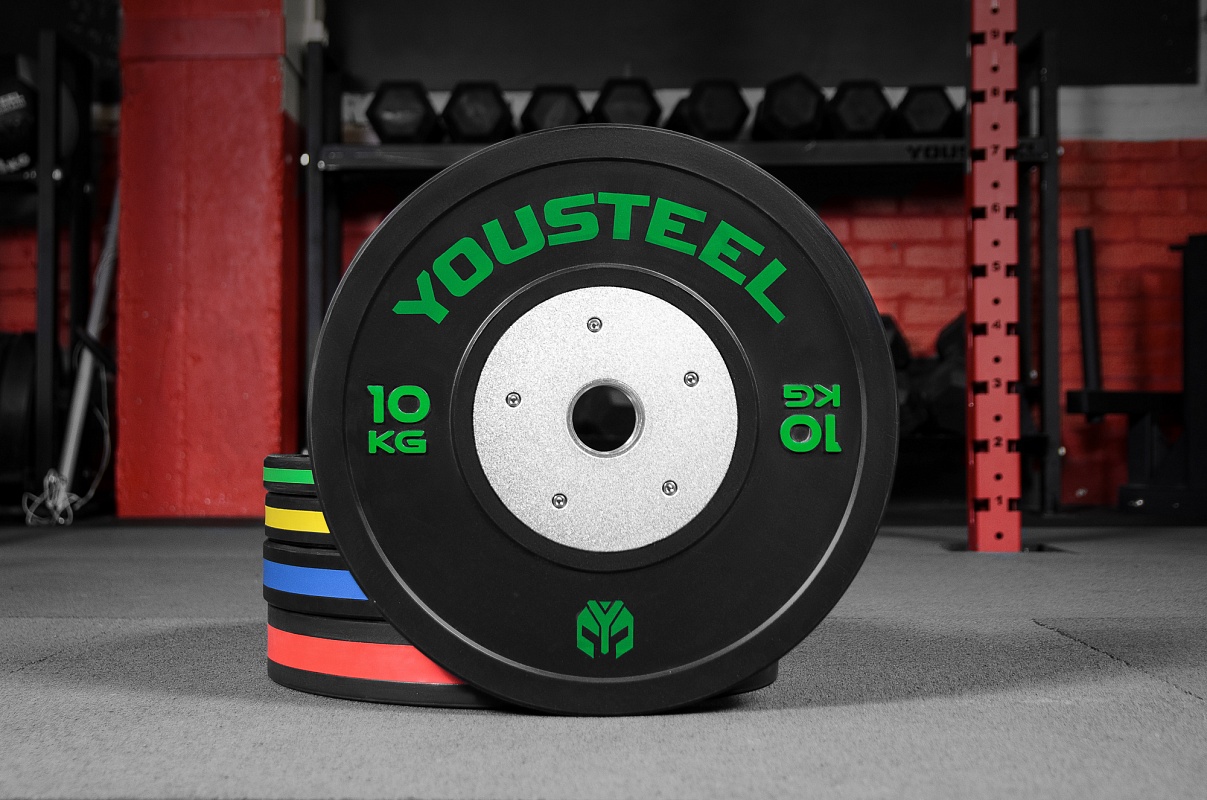 Диск 10 кг для кроссфита черный с цветной полосой YOUSTEEL — изображение 3