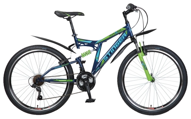 Велосипед Stinger 26" highlender 100v синий 18ск, р.16" (2-х подвес)