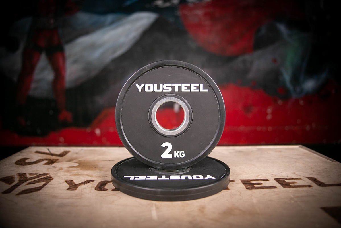 Диск для штанги малый каучуковый черный 2 кг YOUSTEEL