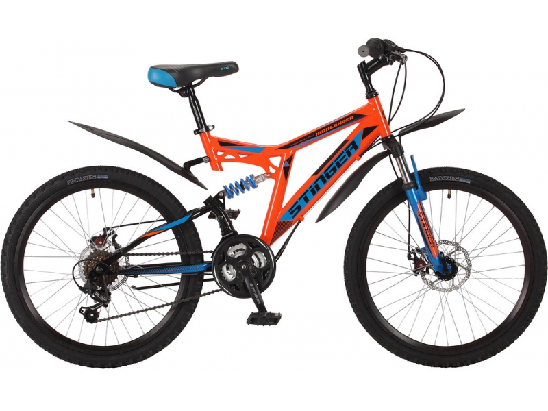 Велосипед Stinger 24" highlender 100d оранжевый 18ск, р.14" (2-х подвес)