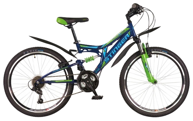 Велосипед Stinger 24" highlender 100v синий 18ск, р.14" (2-х подвес)