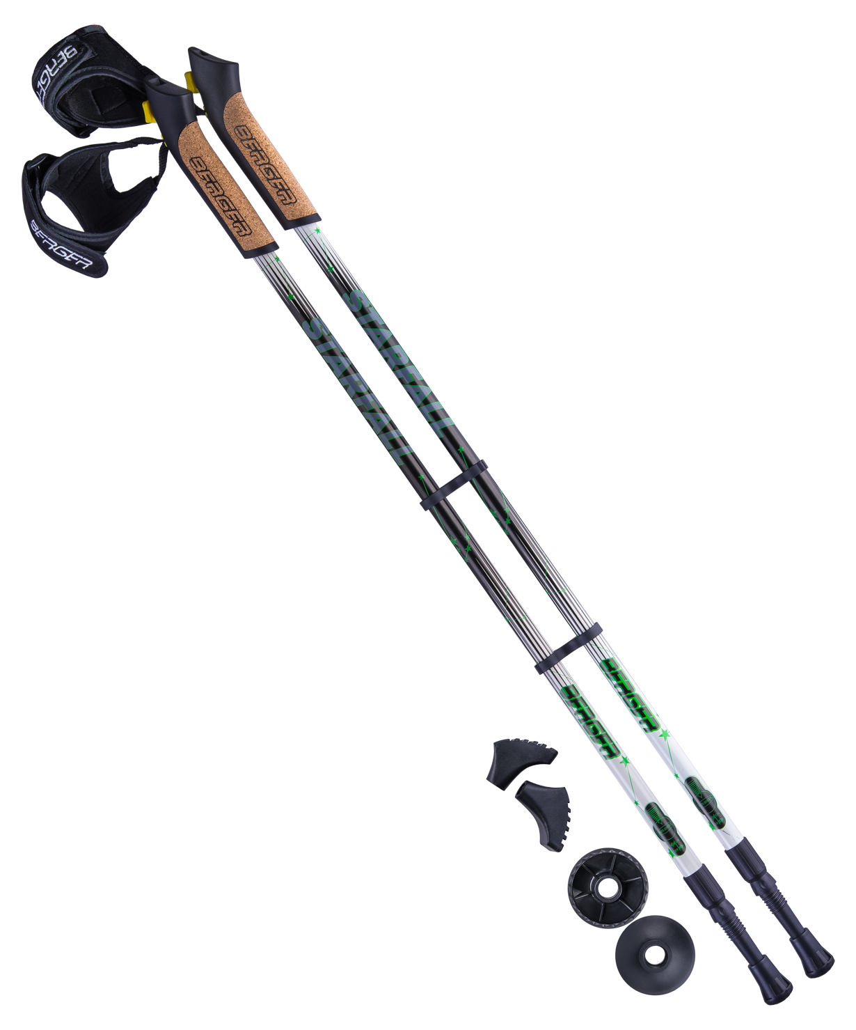 Палки для скандинавской ходьбы Starfall, 77-135 см, 2-секционные, чёрный/белый/ярко-зелёный Berger