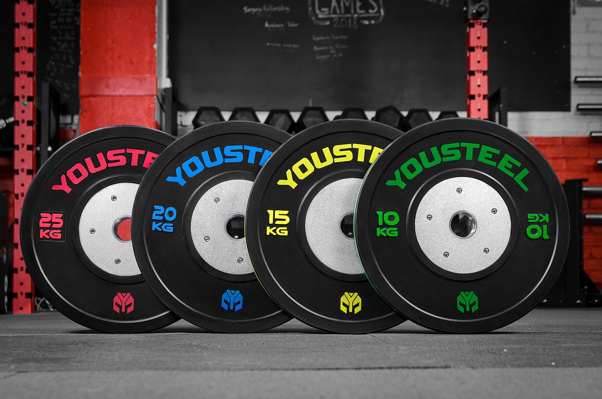 Диск 10 кг для кроссфита черный с цветной полосой YOUSTEEL — изображение 2