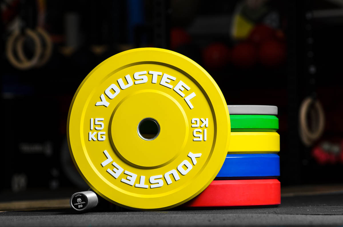 Диск для штанги каучуковый 15 кг цветной YOUSTEEL