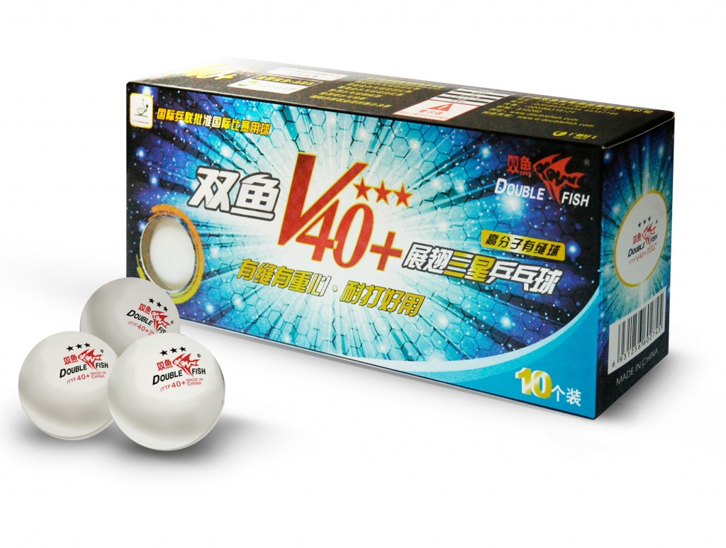 Мячи для настольного тенниса DOUBLE FISH 40+ 3*, 10 мячей в упаковке, белые. Для профессионалов