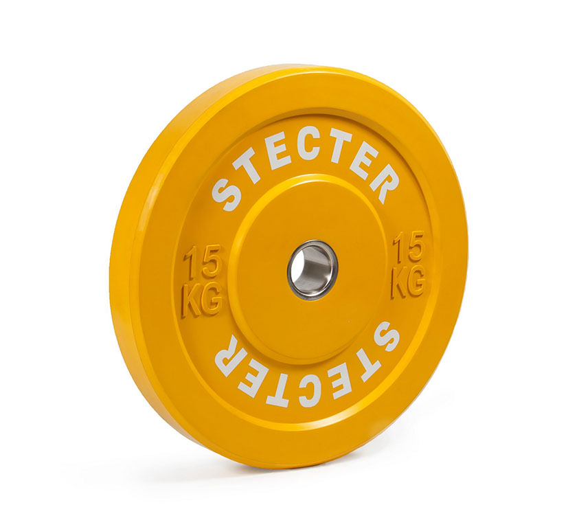 Каучуковый тренировочный диск для кроссфита 15 кг STECTER (желтый)