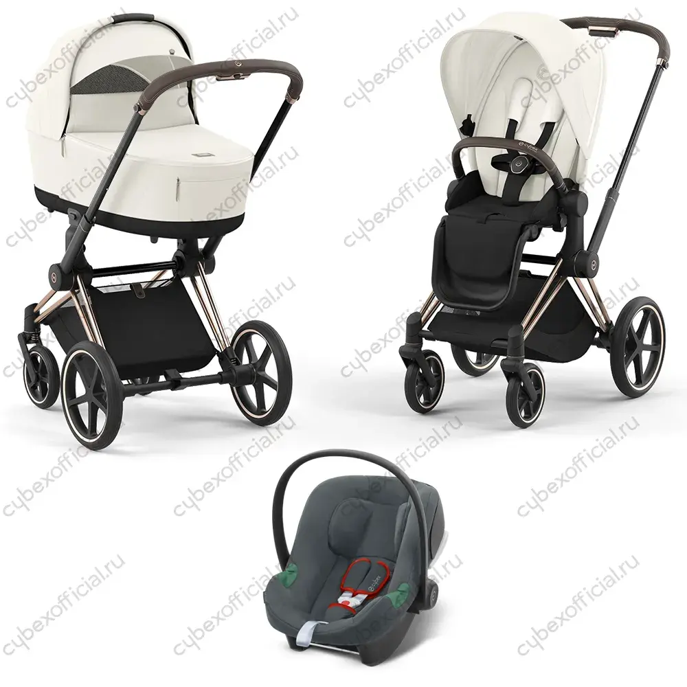 Детская коляска Cybex Priam IV 3 в 1 Off White (Aton B i-Size)